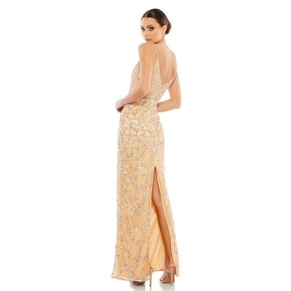 MAC DUGGAL Dress sequin embellished Sz 6 COLUMN GOWN Gold NWT 5481 - Picture 2 of 8